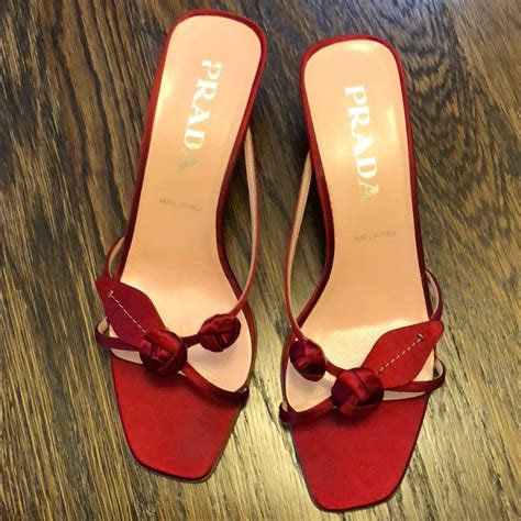 prada red satin heels